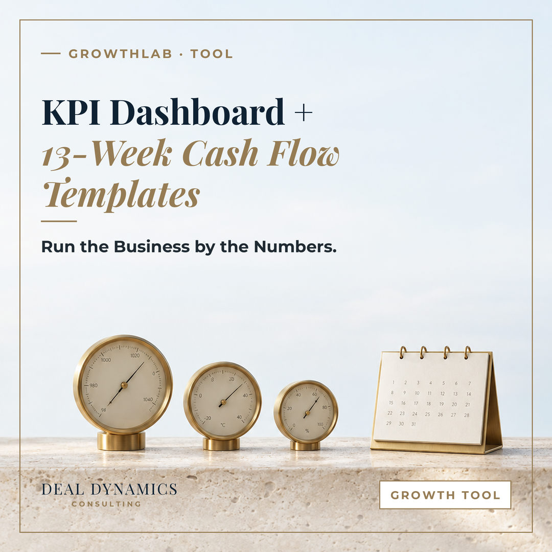 KPI Dashboard + 13-Week Cash Flow Templates by Deal Dynamics Consulting