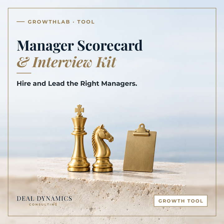 Manager Scorecard + Interview Kit: Hire or Promote Your First Manager the Right Way.